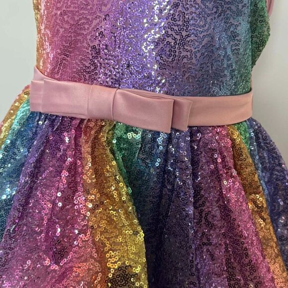 Girls Rainbow Sequin High-Low Dress Tulle Party Formal - Picture 5 of 10